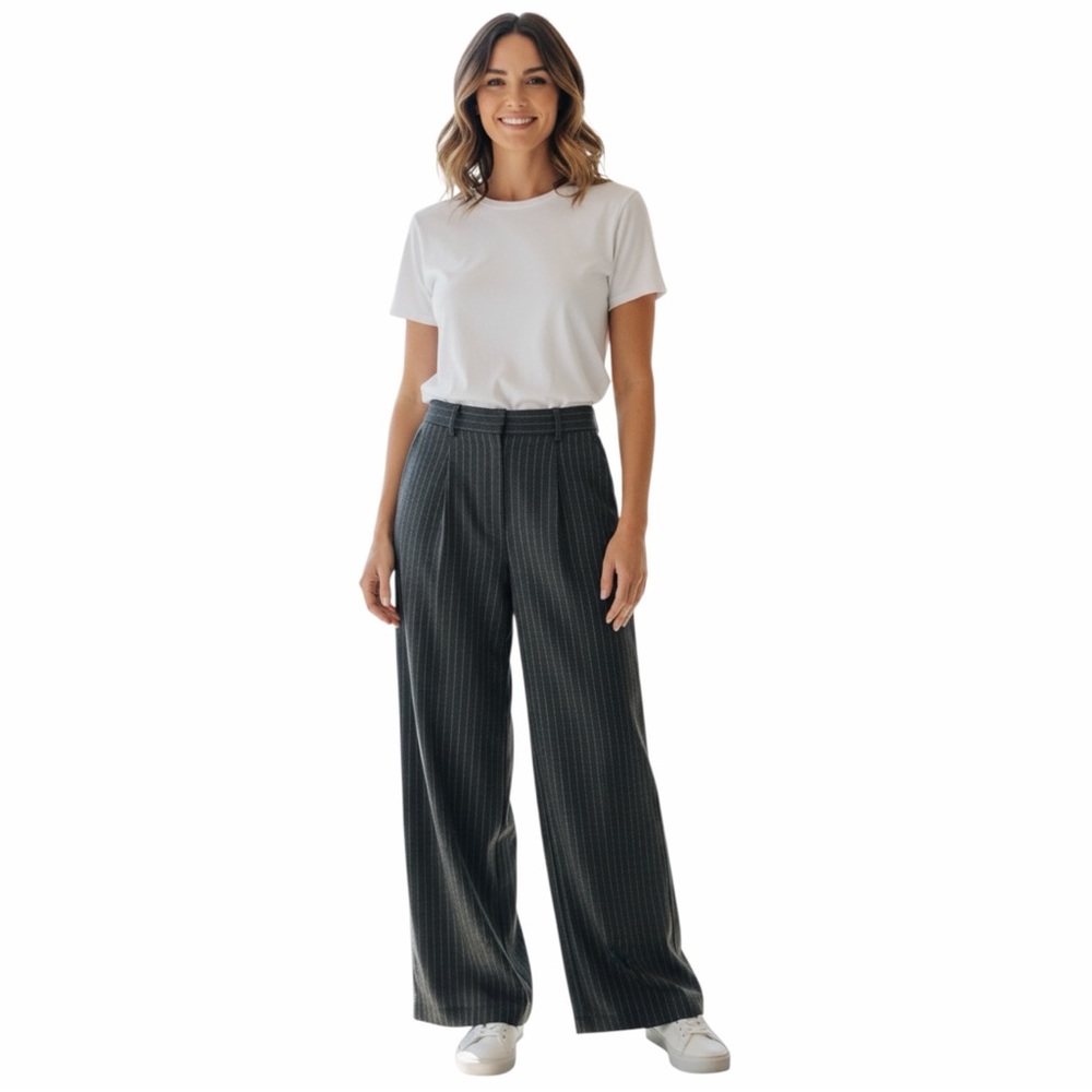 LC Lauren Conrad Black Pinstripe Wide-Leg Dress Pants
